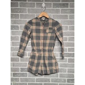 Chloe Girls Logo Cutout Plaid Flannel Long Sleeve Short Jumpsuit Size 10